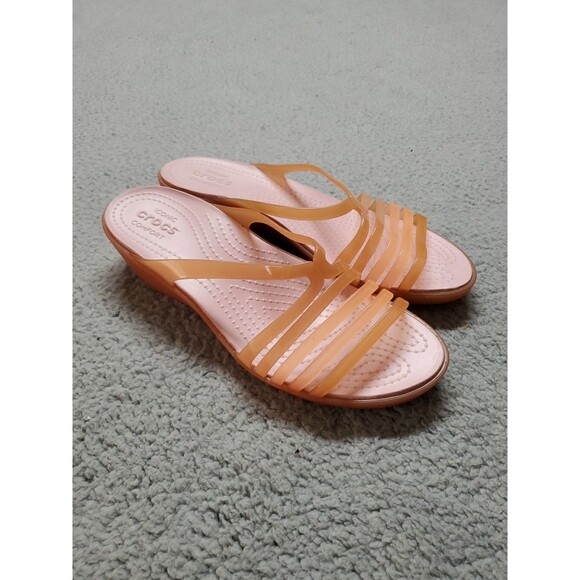 Crocs Isabella Sandals Womens Size 7 Orange Mini Wedge Flip Flops Casual Jelly - Picture 3 of 10